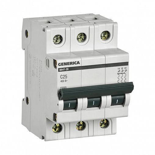 Выключатель автоматический Generica ВА47-29, 3Р, 25 А, 4,5 кА, тип С фото