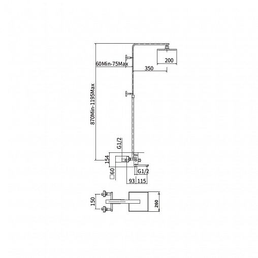 Душевая система с тропическим душем Fashun A52402-7, со смесителем, черная фото