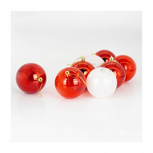 Набор елочных шаров, d 8 см, 8 шт, красный/белый фото