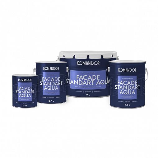 Краска фасадная Komandor Facade Standart Aqua, глубокоматовая, база А, белая, 9 л фото
