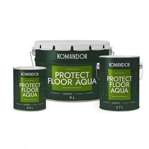 Эмаль для пола Komandor Protect Floor Aqua, акриловая, полуматовая, база А, белая, 9 л фото
