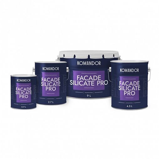 Краска фасадная Komandor Facade Silicate Pro, глубокоматовая, база А, белая, 2,7 л фото