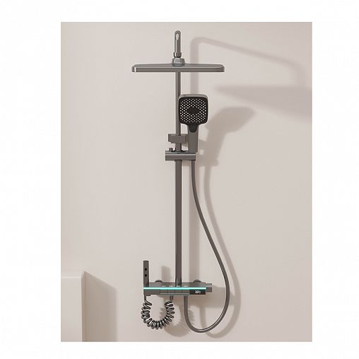 Душевая система с тропическим душем Профсан ПСМ-900-83GA, со смесителем и термостатом, графит фото