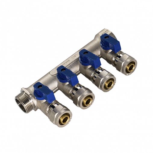 Коллектор универсальный для МП труб с шаровыми кранами СТМ, 3/4" x 16 мм x 4 выхода фото