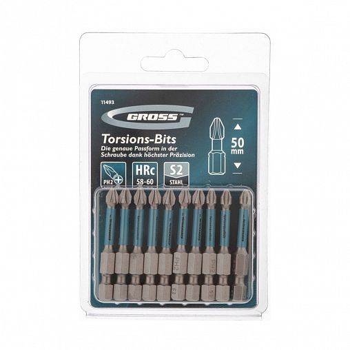 Биты торсионные Gross, для ударных шуруповертов, PH2 x 50 мм, набор 10 шт фото