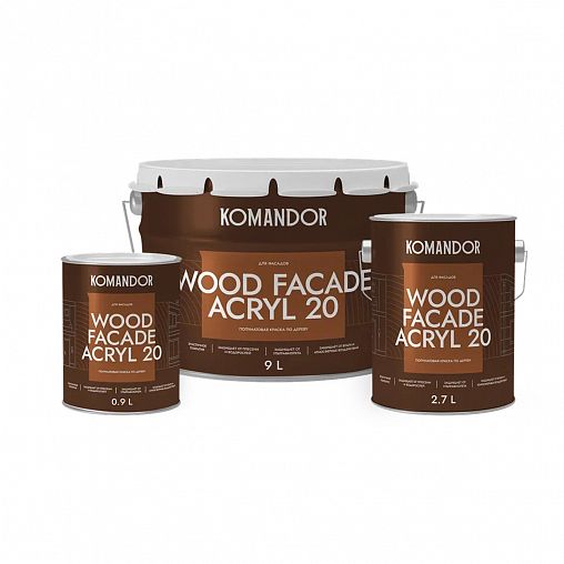 Краска для деревянных фасадов Komandor Wood Facade Acryl 20, полуматовая, база C, бесцветная, 2,7 л фото