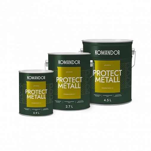 Грунт-эмаль по ржавчине 3 в 1 Komandor Protect Metall, глянцевая, база А, белая, 0,9 л фото