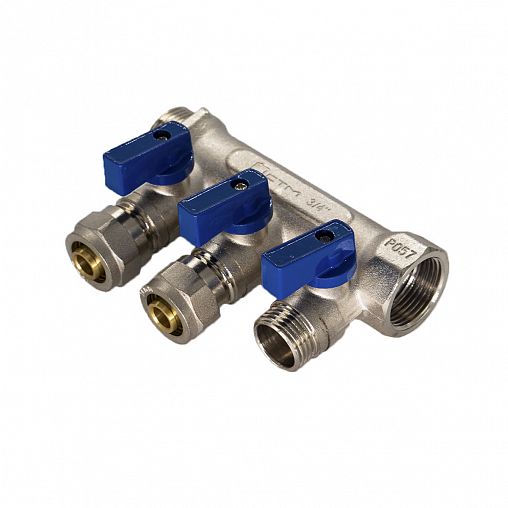 Коллектор универсальный для МП труб с шаровыми кранами СТМ, 3/4" x 16 мм x 3 выхода фото
