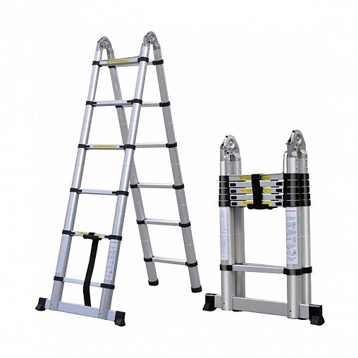 Лестница телескопическая двухсекционная Alumet DTLH 1.9, алюминиевая, 2 x 6 ступеней, 3,8 м фото