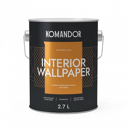 Краска для обоев Komandor Interior Wallpaper, матовая, база А, белая, 2,7 л фото