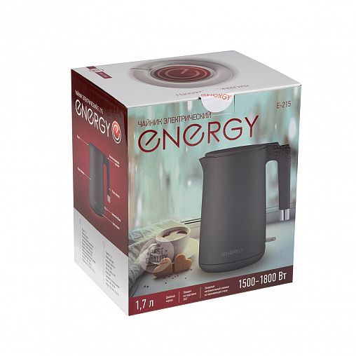 Чайник электрический Energy E-215, двойной корпус, 1,7 л, серый фото