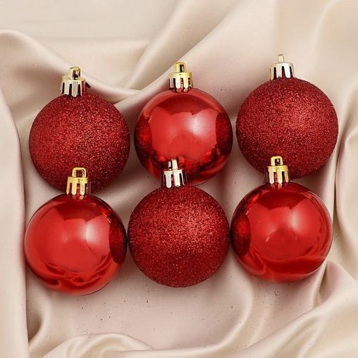 Набор елочных шаров Зимнее волшебство Глянцевый, d 5 см, 12 шт, красный фото