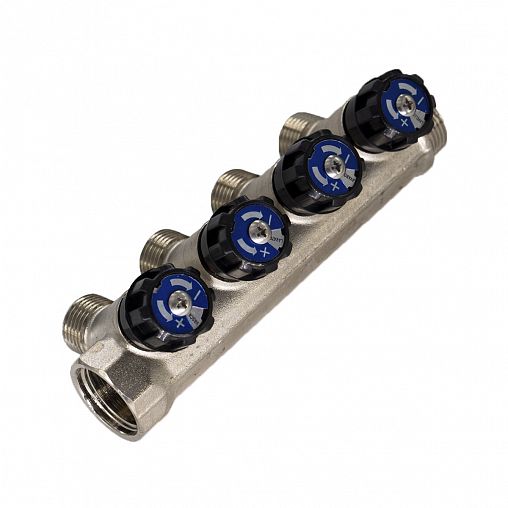 Коллектор универсальный с 4 вентилями СТМ, 1/2" x 3/4" x 4 выхода (наружная резьба) фото