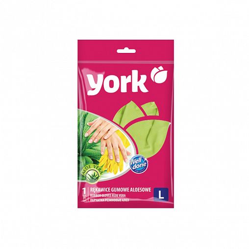 Перчатки резиновые латексные York, с экстрактом Алоэ, размер L фото