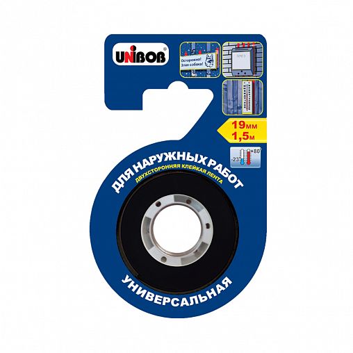 Скотч двусторонний вспененный для наружных работ Unibob, 19 мм x 1,5 м фото