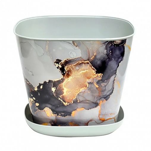 Кашпо квадратное Violet Мрамор, с поддоном, 3,7 л, светло-серое фото