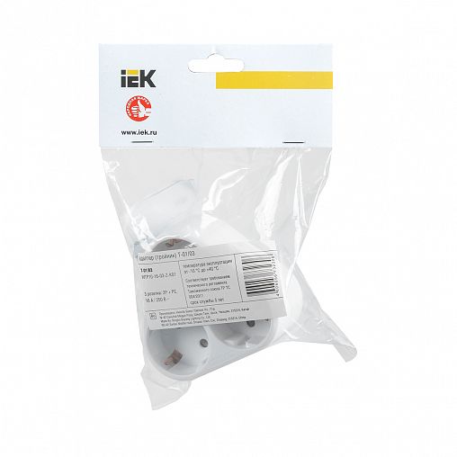 Разветвитель электрический IEK Т-01/03, 16 А, 2P+PE, с заземлением, 3 гнезда, белый фото Разветвитель электрический IEK Т-01/03, 16 А, 2P+PE, с заземлением, 3 гнезда, белый фото