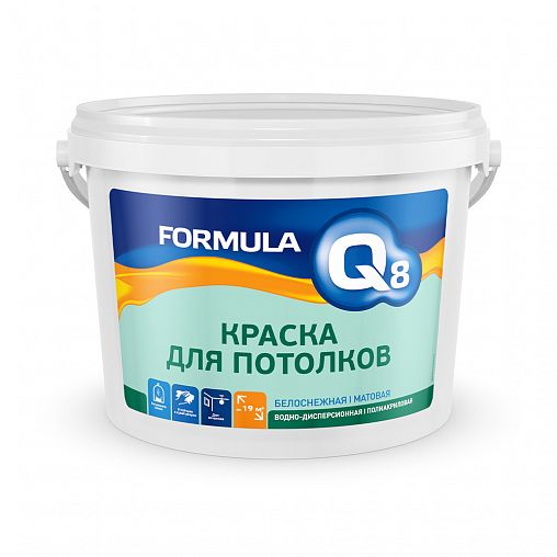 Краска для потолка водно-дисперсионная Formula Q8, акриловая, матовая, белая, 1,5 кг фото