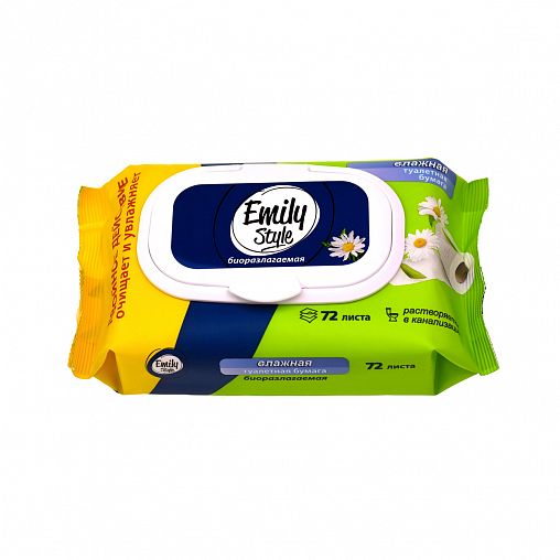 Влажная туалетная бумага Emily Style, растворяющаяся, 72 шт фото