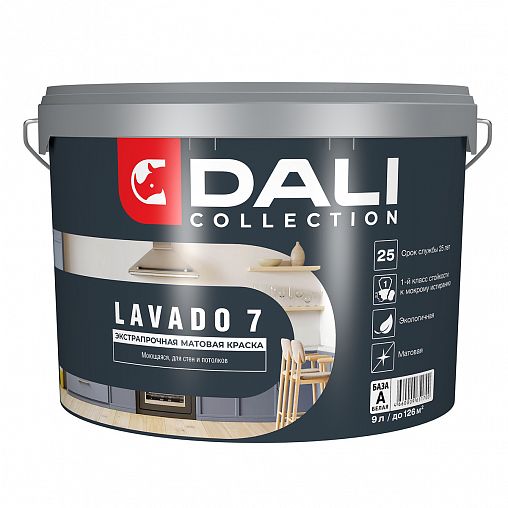 Краска для стен и потолков Dali Collection Lavado 7, матовая, база А, белая, 9 л фото