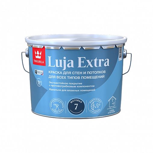 Краска для стен и потолков, Tikkurila Luja Extra, матовая, база С, бесцветная, 0,9 л фото