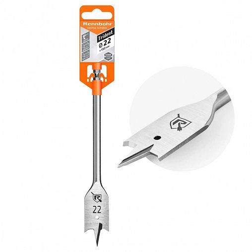 Сверло перовое по дереву Rennbohr, 22 x 152 мм, шестигранный хвостовик фото