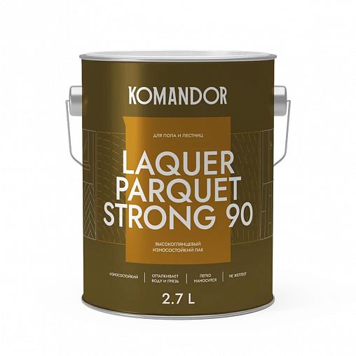 Лак для пола и лестниц Komandor Laquer Parquet Strong 90, высокоглянцевый, база С, бесцветный, 2,7 л фото