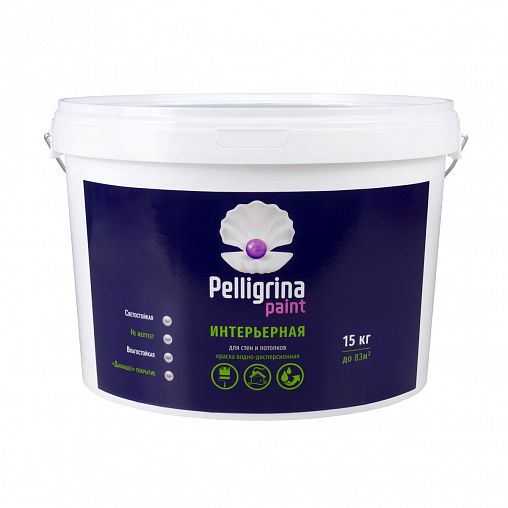 Краска интерьерная для стен и потолков Pelligrina Paint, акриловая, белоснежная, 15 кг фото