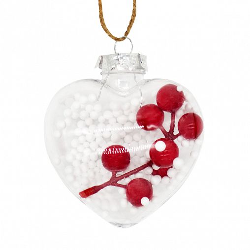 Елочный шар Сердце (снег, ягоды), 9 x 5,5 x 11 см, прозрачный фото
