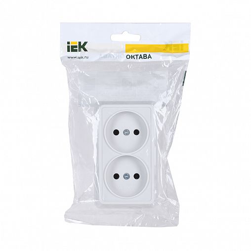Розетка двойная накладная IEK Октава, без заземления, 10 А, 250 В, IP20, белая фото