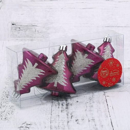 Украшение декоративное новогоднее Зимнее волшебство Двойная елочка, 6 x 7 см, 4 шт, фиолетовое фото