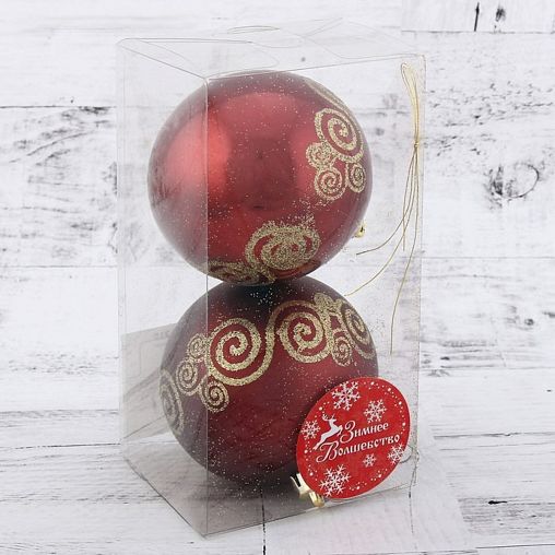 Набор елочных шаров Зимнее волшебство Дуал завитки, d 8 см, 2 шт, красно-золотой фото