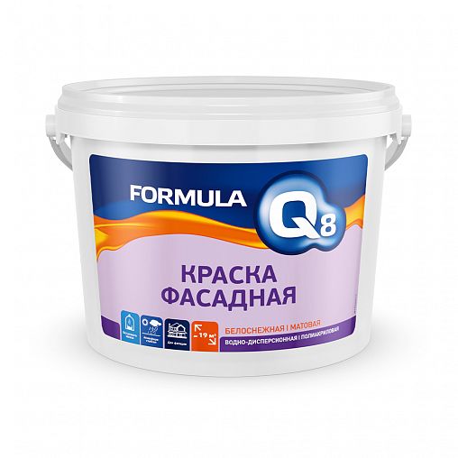 Краска фасадная водно-дисперсионная Formula Q8, матовая, белая, 13 кг фото