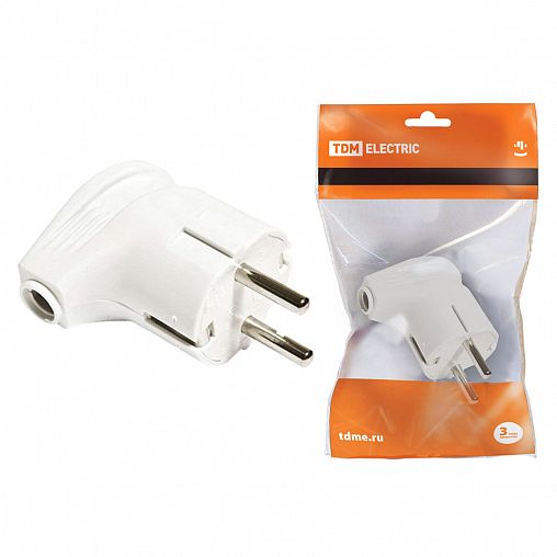 Вилка угловая Tdm Electric, с заземлением, 16 А, белая фото