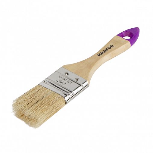 Кисть плоская Krafor №1,5, натуральная щетина, деревянная ручка, 38 мм фото
