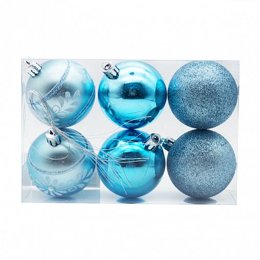 Набор елочных шаров, d 6 см, 6 шт, голубой фото