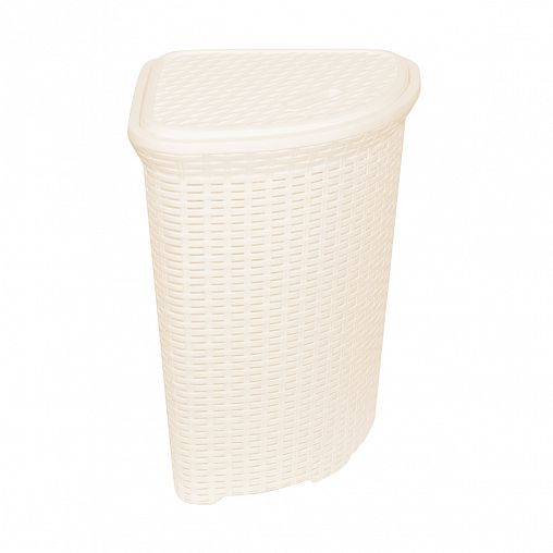 Корзина для белья угловая Violet Ротанг 60 л, слоновая кость, с крышкой фото
