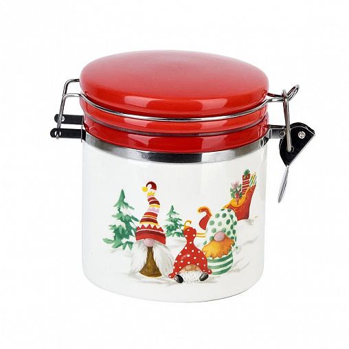 Банка для сыпучих продуктов Dolomite Рождественские гномы, с клипсой, керамическая, 0,48 л фото