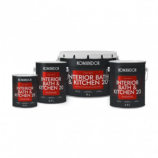 Краска интерьерная влагостойкая Komandor Interior Bath&Kitchen 20, полуматовая, база А, белая, 2,7 л фото