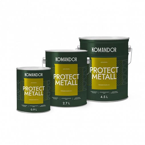 Грунт-эмаль по ржавчине 3 в 1 Komandor Protect Metall, глянцевая, база C, бесцветный, 0,9 л фото