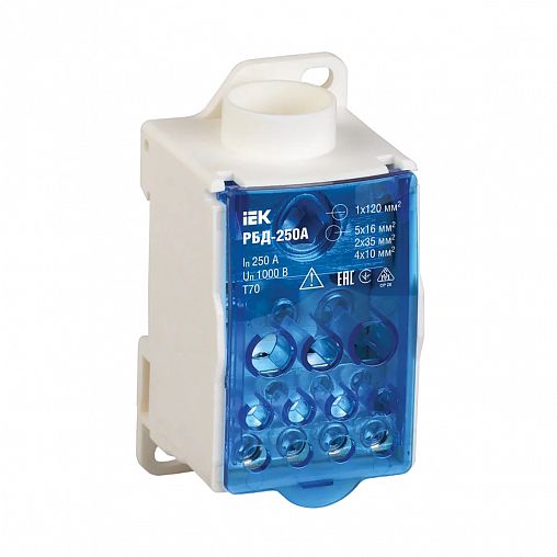 Распределительный блок на DIN-рейку IEK РБД-250А, 12 соединений, 250 А, 1000 В фото