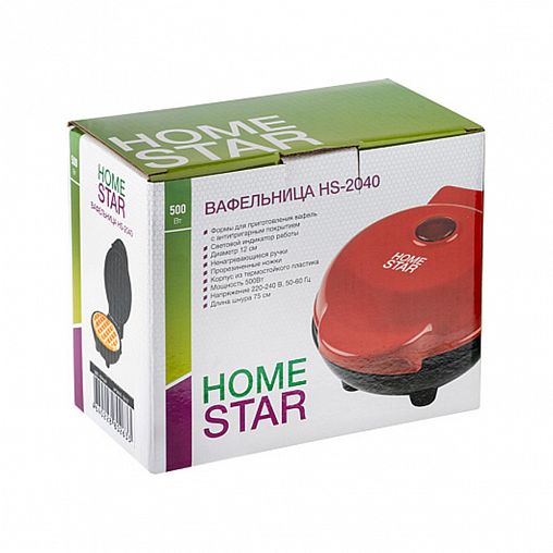 Вафельница электрическая HomeStar HS-2040, 500 Вт, черная фото