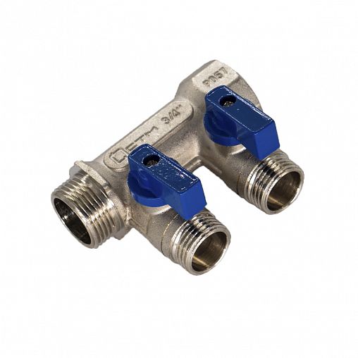 Коллектор универсальный с шаровыми кранами СТМ, 1/2" x 3/4" x 2 выхода (наружная резьба) фото