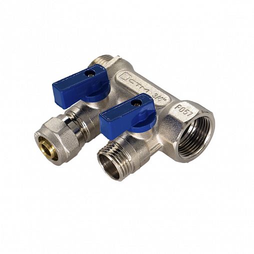 Коллектор универсальный для МП труб с шаровыми кранами СТМ, 3/4" x 16 мм x 2 выхода фото