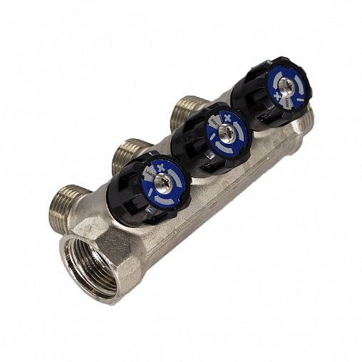 Коллектор универсальный с 3 вентилями СТМ, 1/2" x 3/4" x 3 выхода (наружная резьба) фото