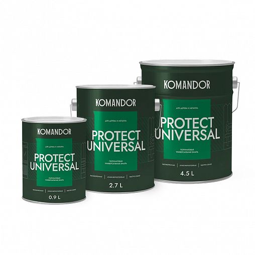 Эмаль универсальная Komandor Protect Universal, алкидная, полуматовая, база С, бесцветная, 0,9 л фото
