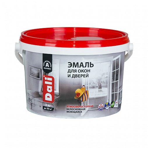 Эмаль для окон и дверей Dali, акриловая, полуматовая, база A, белая, 3 кг фото