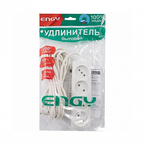 Удлинитель Engy Премиум, ПВС 2 x 0,75 мм, 4 розетки, 7 м, белый фото