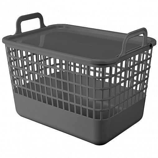 Корзина с крышкой и ручками Бытпласт Kobo, 32 x 22,4 x 25,5 см, серая фото