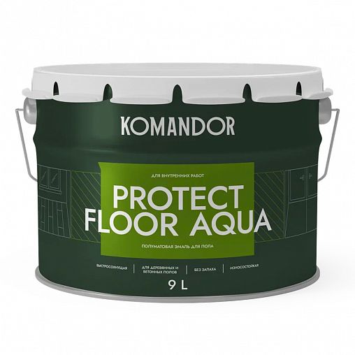 Эмаль для пола Komandor Protect Floor Aqua, акриловая, полуматовая, база А, белая, 9 л фото